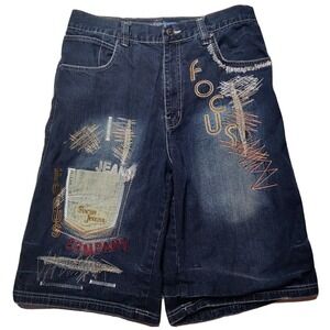 FOCUS 70 Jeans Men Size 34 Blue Denim 13" Designer Jean Shorts